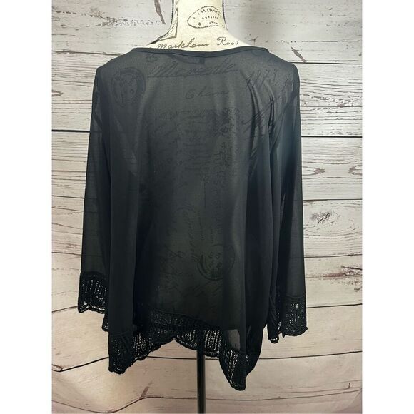 Fashion to Figure 3X black sheer blouse with lace pattern trim around blouse NWT - Picture 2 of 6